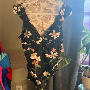 Shade & Shore Black Floral One-Piece Swimsuit